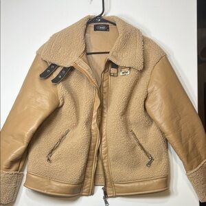 Cider Tan Sherpa-Leather Bomber Jacket